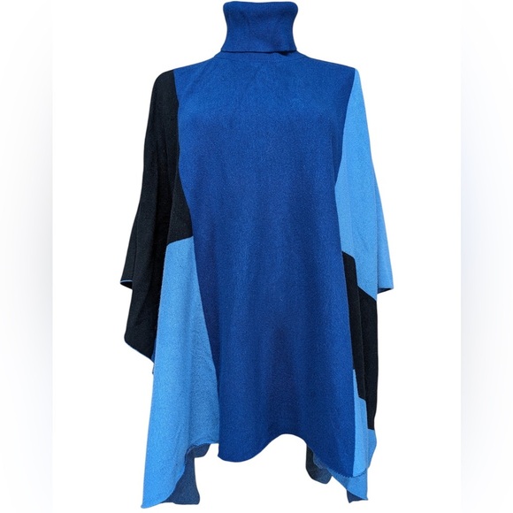 White House Black Market Turtleneck Poncho in Blue/ black one size - Picture 1 of 7